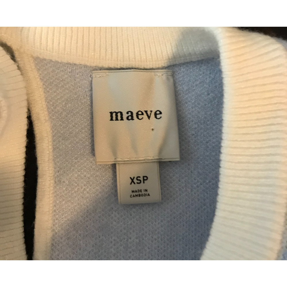 Anthropologie Maeve The Harmon Puff Sleeve Sweater Tee Blue Gingham XSP - Picture 8 of 10